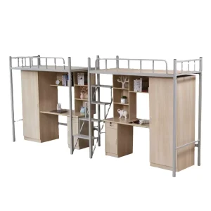 School Furniture Dormitory Metal Children Double Bed with Computer Desk and Wardrobe University School Bed