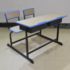 School Furniture Double Classroom Desk with 2 Conjoined Chairs Adjustable Children Writing and Study Table for Students