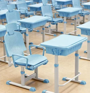 School Furniture Student Desk Chair Set Metal Height Adjustable Modern Tapered Legs Cross Back Double Desks Chairs for Classroom