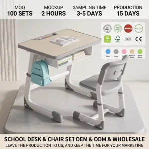 School Furniture Supplier Durable ISO Certified Student Desk and Chair Set Metal Frame