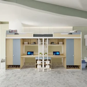 School Furniture Supplies Dormitory Twin Bunk Bed with Desk and Cabinet for School Use
