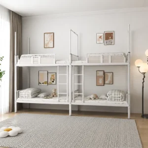 School Metal Frame Modern Double Loft Bed with Table Ladder for Dormitory Bedroom Apartment Worker Housing