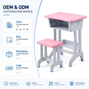 School Study Table Chair Set Eco Friendly Rounded Corner Lightweight Disassembled 4-Position Lifting Adjustable Height