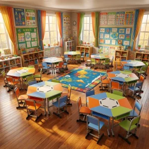 School furniture hexagonal folding training table and chair movable folding trapezoidal primary school student desk and chair