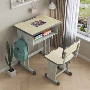 School-style Elementary School Steel Desk Chair Set for Home Use Children’s Study Adjustable Height Storage Drawer Bookshelf
