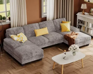Sectional Couches for Living Room U Shaped Sofa Couch with Fabric Chenille 4 Seat Sofa Set with Double Chaise for Apartment