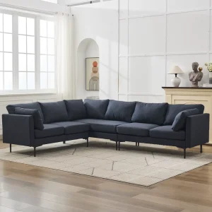 Sectional L Shaped Sofa Couch Set Convertible 6 Seat Corner Sofa Set with 2 Pillows Modern Linen Sofa for Living Room