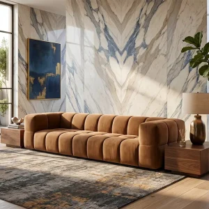 Sectional Sofa Set Modern Curved Design with Brown Genuine Leather High End Luxury Living Room Furniture