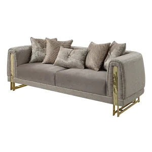 Sectional Velvet Fabric Sofa Set Reclining Modular Extendable Design Gold Stainless Legs