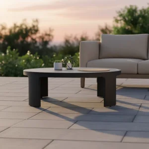 Sedona Aluminum Modern Coffee Table with Black Metal Frame for Apartment Living Room