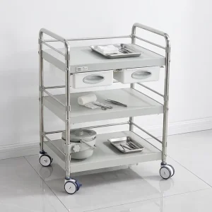 Self developed Hospitals and Clinics Steel plastic Medical Trolley with Universal Wheels and Height adjustable Guardrails