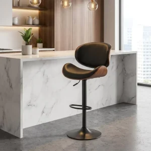 Separate Backrest Bar Stool Contoured Seat Outer Shell Built in Footrest 330 LBS Gas Lift Matte Black Base for Kitchen Lounge
