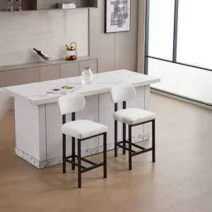 Set of 2 26 Inch Counter Height Bar Stools Fabric Bar Chairs with Black Metal Legs for Kitchen Island Bar