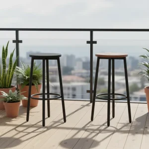 Set of 2 Light Luxury Modern Commercial Bar Stools with Pedestal Base No Armrests Sturdy Steel Frame Easy Assembly Brown