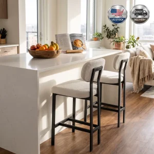 Set of 2 Modern Upholstered Counter Height Bar Stools with Metal Legs for Kitchen Island and Home Bar