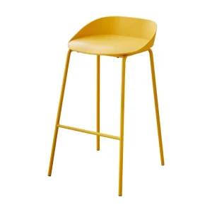 Shallow Bowl Full Wrap Plastic Bar Stool Matching Color Slender Tall Metal Legs With Cross Footrest for Cafe Bar Kitchen Island