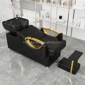 Shampoo Chair Black and Gold Stainless Shampoo Chair with Black Bowl