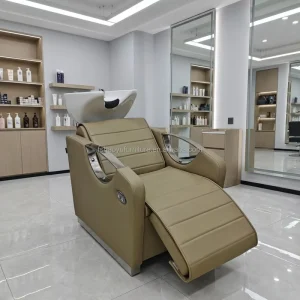 Shampoo Chair Design with Kneading Massage on Back White Shampoo Bowl PVC Cover Chair for Salon