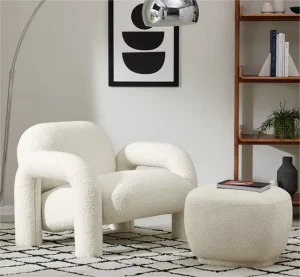Sherpa Cream Wind Single Sofa Living Room Small Simple Art Creative Scandinavian Designer Fabric Sofa Chair Outdoor Villa