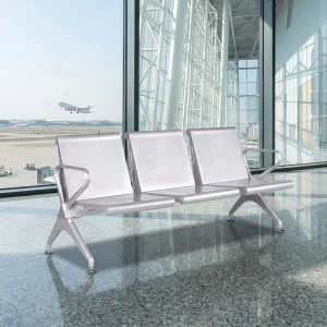 Shining Silver Industrial Design 3 Seaters Airport Reception Waiting Chairs Metal Frame Commercial Furniture