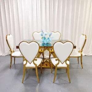 Shining Stainless Steel Wedding Heart-shaped Base Glass Tabletop Activity Table Bride Sweetheart Banquet Reception Table