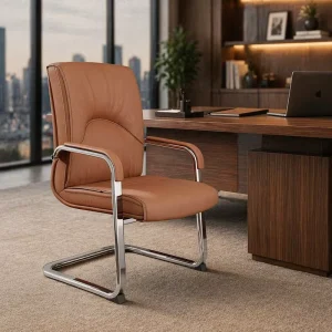 Short Back Brown Soft Leather Ergonomic Executive Visitor Office Conference Chair