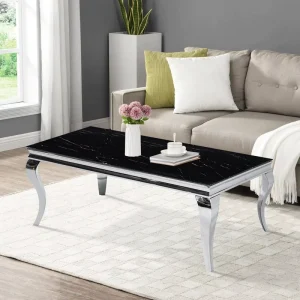 Side Coffee Table Black Modern Living Room Custom Rectangle Fiberglass Silver Stainless Steel Coffee Table