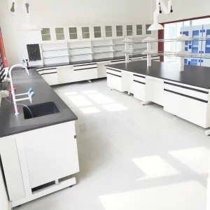 Side Lab Bench with Base Cabinet and Drawer Laboratory Furniture C Frame Lab Table