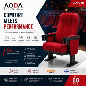 Silent Self Rising Auditorium Chair for Theater and Concert Hall With Padded Seat and Fixed Steel Frame Auditorium Chair EN1021