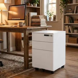 Silent Smooth Moving 3 Drawer Metal Locker Mobile Pedestal Steel Filing Cabinet with 360 Degree Swivel Casters Under Desk