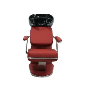Silver Gold Contemporary Salon Hair Chair with White Ceramic Bowl and Synthetic Leather Shampoo Bed for Spa Head Massage