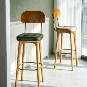 Simple Bar Chair Cash Register Commercial High Stool Back Solid Wood High Stool Retro Light Luxury Bar Chair