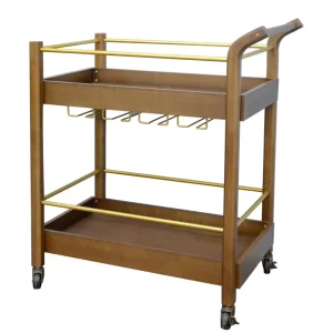 Simple Design Contemporary Solid Wood and Metal Hotel Housekeeping Maid Bar Cart Trolley for Kitchen Use