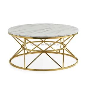 Simple Design Indoor Living Room Center Tea Table Furniture Home Luxury Gold Stainless Steel Marble Top Coffee Table Set