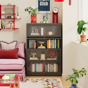 Simple Design Metal Bookshelf with Flip Door for Bedroom