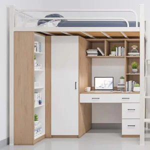 Simple Design Metal Bunk Dormitory Beds With Stairs and Desk Combination for Adults Students