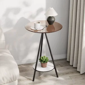 Simple Home Living Room Iron Side Table Bedroom Bedside Table Minimalist Cream Style Double glazed Small Coffee Table
