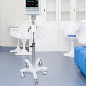 Simple Lift Monitor Cart with Storage Basket Aviation Aluminum Material Modern Design for Hospital Clinic Use