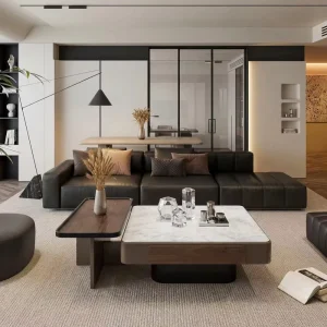 Simple Living Room Italian Style High end Light Luxury Square Modern Apartment Double Drawer Coffee Table