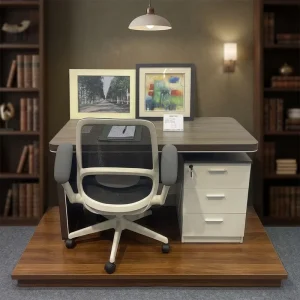 Simple Melamine Staff Office Desk with White 3 Drawer Lock Pedestal Cabinet Home Office Writing Computer Table