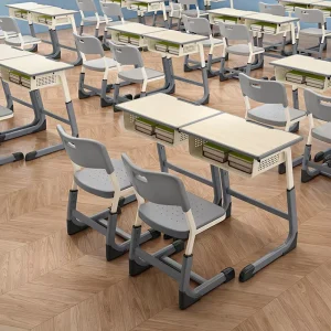 Simple Metal Frame Adjustable Height Tapered Legs Cross Back Single Classroom School Furniture Student Desk and Chair Set
