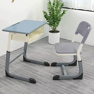 Simple Metal Wood Frame Adjustable Height Single Classroom School Furniture Student Desk Chair Set Cross Back Simple Modern