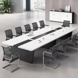 Simple Modern 10 Person Office Furniture Meeting Room Table Chair Combination Oblong Training Bar Table Extendable Wood Panel