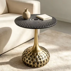 Simple Modern Brass Microcrystalline Stone Side Table Light Luxury Small Round Table Brushed Bronze Side End Table