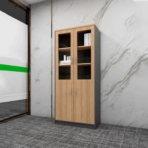 Simple Modern Floor Library Wood Bookcase With Glass Door