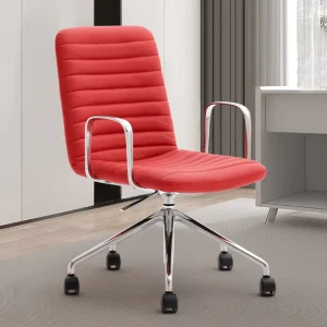 Simple Modern High end Leather Office Chair with 5 Star Base and Metal Armrests for Meeting Training Home Computer Use