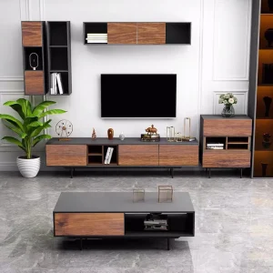 Simple Modern Home Living Room Furniture Set Design Wood TV Stand Cabinet Combination Set Tea Coffee Table