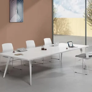 Simple Modern Minimalist White Bamboo Office Furniture Conference Table Chair Set Fireproof Tape Box for Small Meeting Rooms