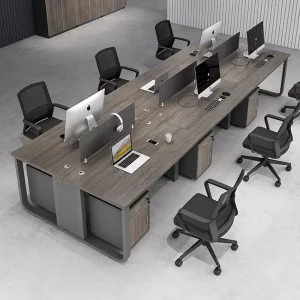 Simple Modern Office Desk 4 person Work Station Financial Booth Walnut Color Staff Desk