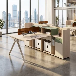 Simple Modern Office Desk and Chair Combination Four seater Computer Desk with PVC Material for Office Nail Salon China Origin